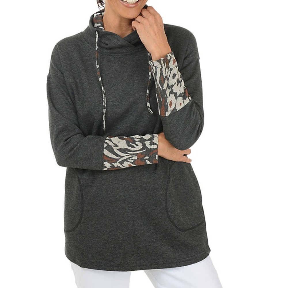 Cozy Cowl Neck Tunic with Patterned Accents